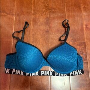 PINK Victoria's Secret Blue Leopard Print Lace Bra 34C